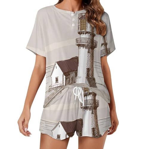 Pyjama femme manches courtes Phare Rétro idéal pour vos moments de détente estivaux