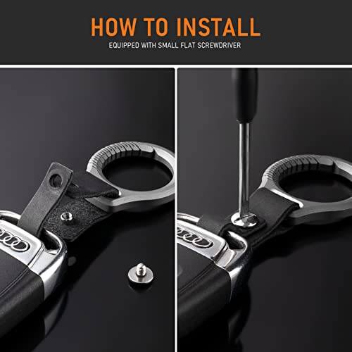 Fegve Car Key Fob Keychain Holder, Titanium Key Chains Clip For Car Keys, Leather Keychain For Men, With Screwdriver (Matte) #TOP2