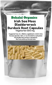 Irish Sea Moss | Bladderwrack | Burdock Root Capsules | 100 Quick Release Capsules 500 MG | Pure & Natural 102 Mineral Superfood