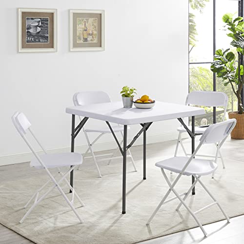 Naomi Home 5 Piece Folding Table And Chair Resin Square Folding Card Table Foldable Plastic Table Portable Tables And Chairs Square Fold Up Table For Kitchen Dining Room Outdoor Camping – White #TOP10