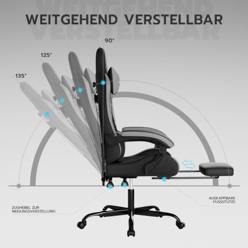 WOTSTA Gaming Stuhl mit Lendenwirbelstütze Höhenverstellbarer Gaming Sessel – Ansicht 4
