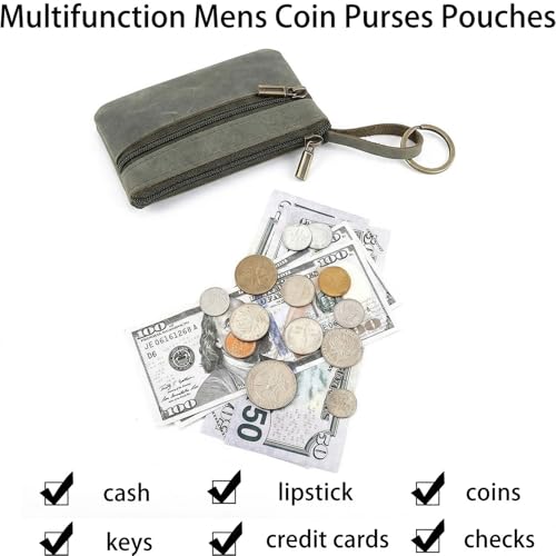 Image of Coin Purse for Men,Coin Pouch with Zipper for Men Women,Genuine Leather Mini Coin Pocket Pouch Change Holder Mens Tray Purses Coin Purse Cash Change Wallet Key Holder Money Pouch