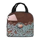 Cowboy Cowgirl Western Country Brown Turquoise Teal Fashion Insulated Lunch Bag For Women Men Reusable Durable Waterproof Lunch Box Thermal Cooler Tote Bag For Work School Travel Picnic -  Wreioau