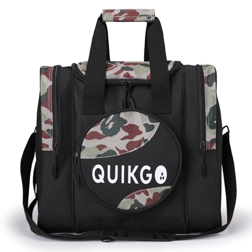 QUIKGO Bowling Ball Bag for Single Ball, Tote Bowling Bag with Padded Ball Holder, Fits Bowling Shoes Up to Mens Size 14, Built-in Accessories Mesh Pocket