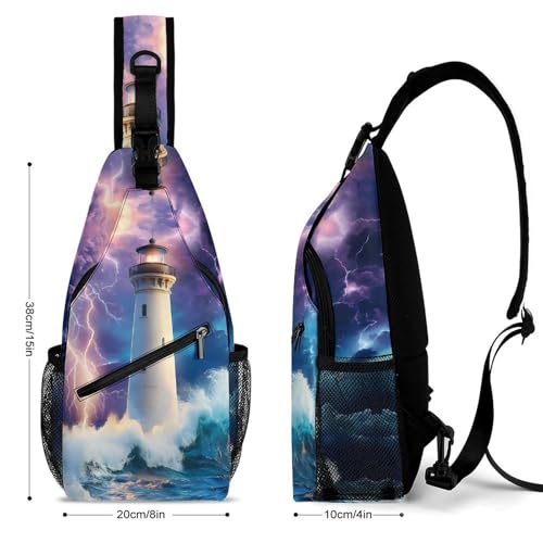 Stormy Lighthouse Crossbody Sling Backpack Casual Chest Bag Fanny Pack for Women Men Travel Hiking2