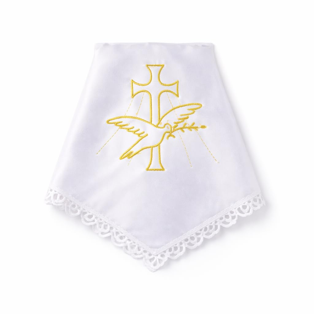 Chiffon Bougie Baptême Satin Or Brodé 34 x 34 cm