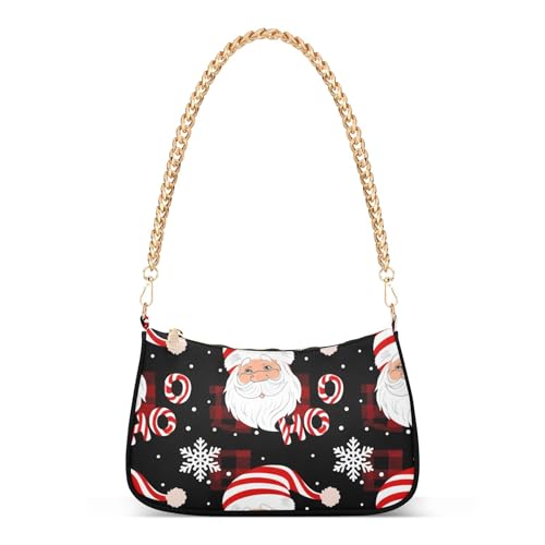 Zipper Small Hobo Purse Christmas Santa Claus Red Black Designer Handbags Women Floral Shoulder Bag with Chain Strap