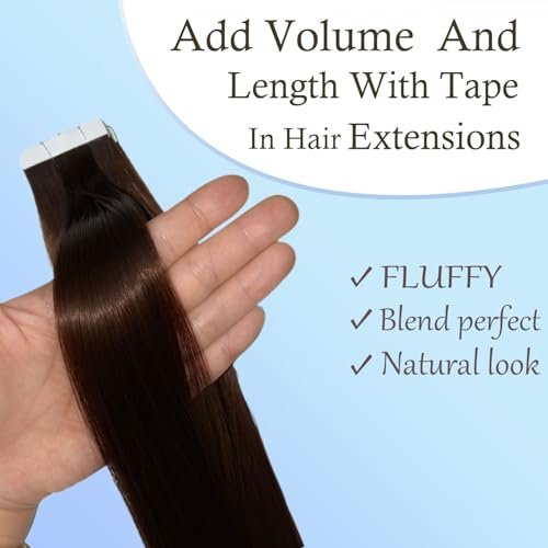 Image of Tape in Hair Extensions,20pcs 50g 24 Inch Medium Auburn Hair Extensions Straight Tape in Extensions Double Sided for Skin Weft Synthetic Hair