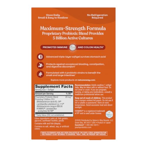 Nature's Way Probiotic Pearls Max Potency Softgels, 5 Billion CFU, 30 ct - image 7