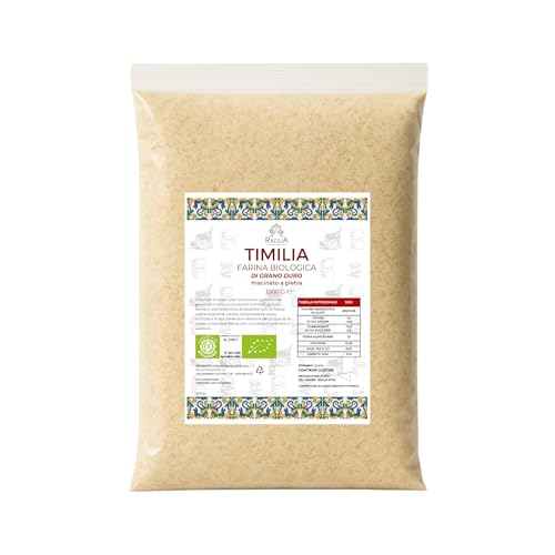 RACILIA Farine Bio Complète de Semoule de Blé dur Sicilien Timilia - Farine Complète 100% biologique - Semoule de Blé dur moulue sur pierre - 1kg