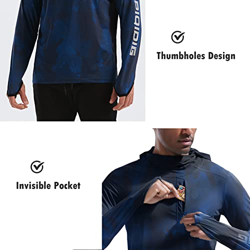 Piqidig Men's Sun Protection Hoodie Shirts Upf 50+ Long Sleeve Rash Guard Performance Athletic Running Hiking T-Shirt Blue Camo 3Xl #TOP2