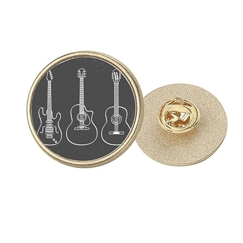 Broche guitare en métal doré rond taille M pour costume et vestes