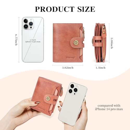Image of Wallet Women,RFID Blocking Leather Womens Wallet Bifold Compact Card Holder Small Wallet for Women with Removable ID Window Pink