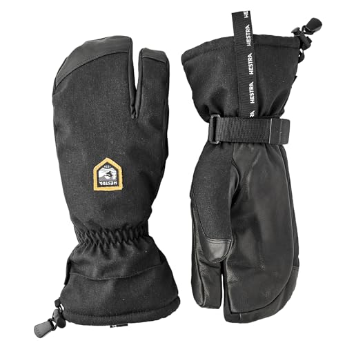 Hestra Unisex CZone Mountain 3-Finger Glove, Waterproof, Windproof Leather Alpine Ski Glove for Men & Women - Black - 9