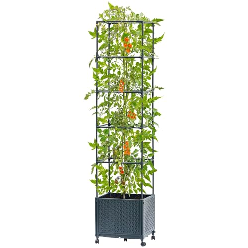 KOBAZ 103 cm Selbstbewässernder Tomatentopf mit Rankhilfe und Rollen, Pflanzkübel mit Rankgitter...