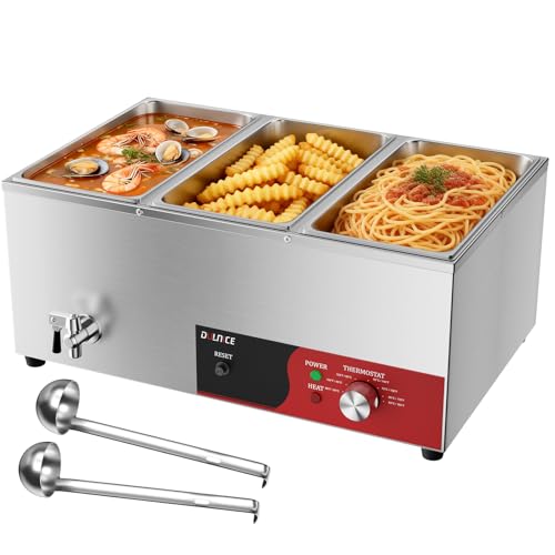 DULNICE Bain Marie Elektrisch 1/3 * 3GN mit Reset Kommerzieller Elektrische Buffetwärmer 1500W mit Ablaufhahn und Suppenlöffel für Kantinen-Cafés Temperaturregelung 30-85C