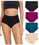 wirarpa Women's Cotton Underwear High Waist Briefs Ladies Soft Underpants 4 Pack Plus Size Panties Multicolored Large