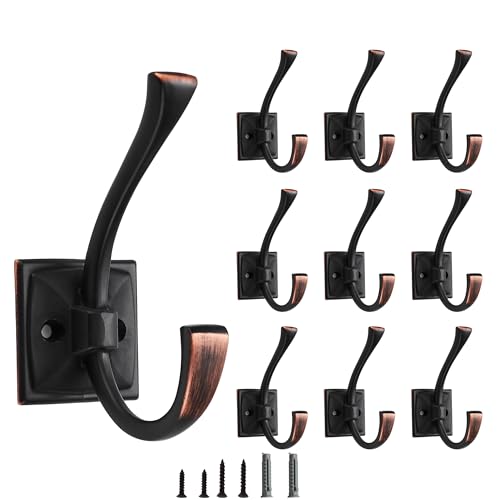 CABDM 5 Pack Decorative Heavy Duty Towel Hooks for Hanging Robe Double Oil Rubbed Bronze Coat Hooks Wall Mounted with Screws for Key, Towel, Bags, Cup, Hat
