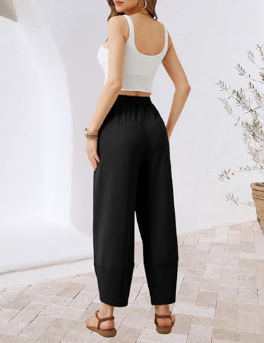Womens Baggy Wide Leg Pants Elastic High Waisted Casual Trousers Loose Palazzo Pants with Pockets4