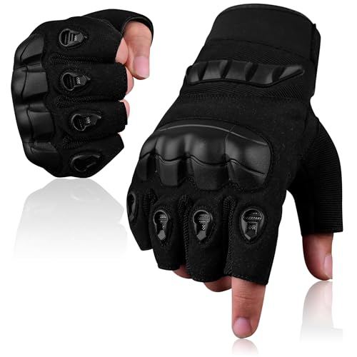 J.A.G. Half Finger Tactical Gloves for Men - Leather Hard Knuckle Sports Padded Gloves for Cycling, Hiking, Combat, Hunting, Glove.
