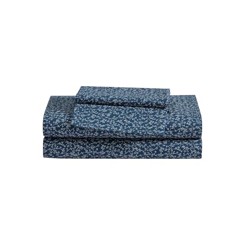 Image of Eddie Bauer - Queen Size Sheet Set, Cotton Percale Bedding with Deep Pocket Fitted Sheet, Bed Sheets with Matching Pillowcases, Petit Floral Blue