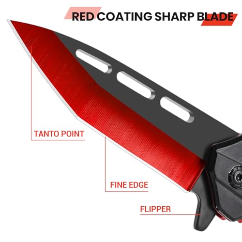 Image of FUNBRO Pocket Knife for Men, Spring Assisted Folding Knife with 3.4 inch Stainless Steel Sharp Blade, Cool Flipper Open EDC Knives with Clip for Outdoor Camping Hiking, Gifts for Him Dad Husband (Red)