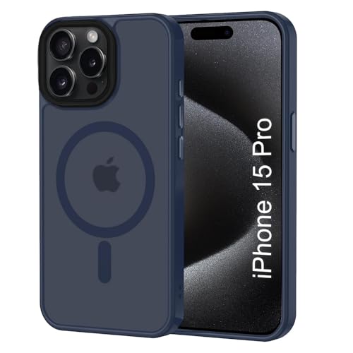 Image of iPhone 15 pro Magsafe Hard Back Case | Matte Design & 360 Protection | Military-Grade Apple iPhone 15 pro Cover | Strong Magnet Back - Blue
