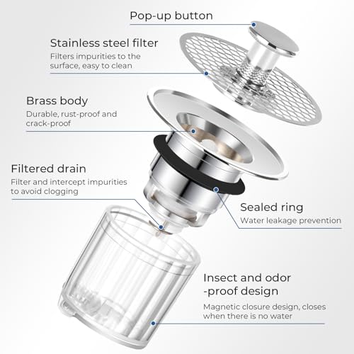 Blendura Waschbeckenstöpsel(32-42mm), Abflussstopfen Waschbecken mit Haarsieb Pop Up Abflusssieb, Bodenablauf Filter aus Edelstahl, Abflussstopfen mit Sieb Abnehmbar für Bad und Küche