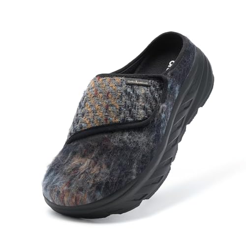 Women's Orthopedic Diabetic Wide Slippers: Comfortable Arch Support Plantar Fasciitis Walking Shoes, Casual Flat Feet Winter Warm Hook and Loop House Slip On Loafers for Foot and Heel Pain Relief