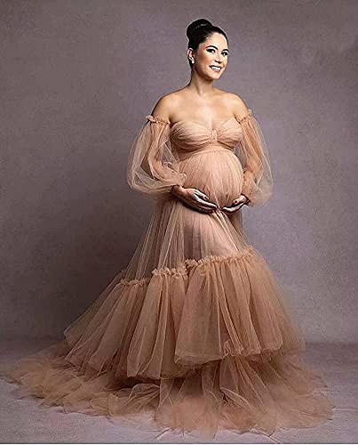 Qqcute Red Puffy Tulle Robe Maternity Photoshoot Dress For Women Sheer Off Shoulder Bridal Lingerie Nightgown Wedding Scarf(4Xl) #TOP2