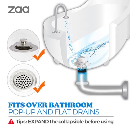 Image of zaa Bathtub Drain Hair Catcher, Premium Silicone Shower Hair Catcher, 1Pack Hair Stopper for Pop Up & Regular Drains of Shower, Bathtub, Bathroom Sink, Bathroom Fixture Accessories, White