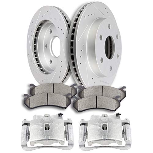 Image of SCITOO Front Brake Kit [4] Brake Pads [2] Brake Rotors [2] Brake Disc Calipers w /Bracket Compatible With 2002-2006 for Cadillac for Escalade,2003-2006 for Cadillac for Escalade ESV