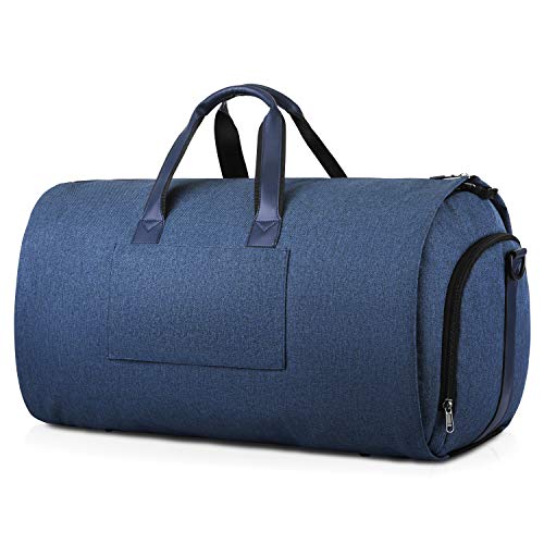 Gonex Garment Bag Carry on Duffle Suit Bag with Shoe Pocket, Convertible Hanging Duffel Travel Suitcase for Men Women Blue