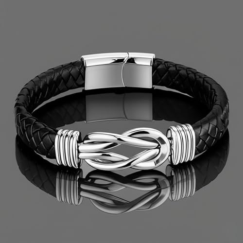 Image of THE MEN THING Leather Bracelet for Men - American Style Genuine Leather Multi-Layer Braided Bracelet with 100% Stainless Steel Magnetic Buckle for Men & Boys (8 inch)