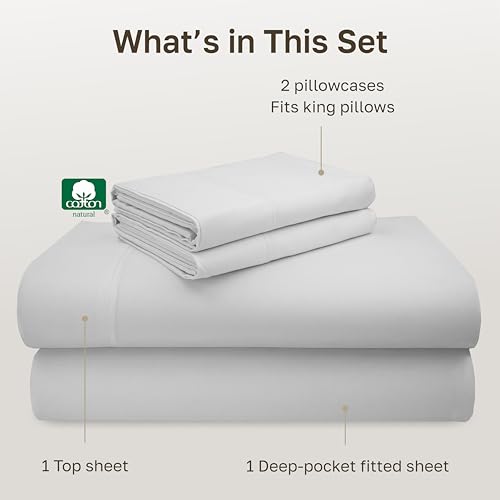 Image of California Design Den King Bed Sheets Set - Luxury 600 Thread Count Sateen, 100% Cotton, Deep Pocket King Sheets, Soft, Crisp and Durable Bedding - Silver Mist