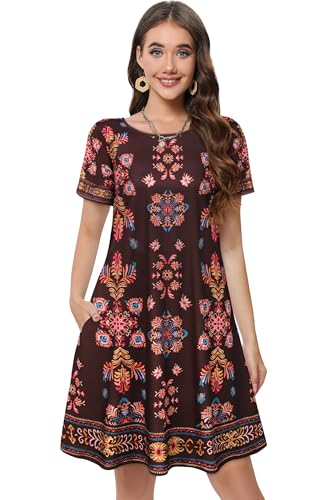 Image of Summer Dresses for Women Casual Tshirt Short Sleeve Floral Sundress Beach Cover Ups with Pockets 2026
