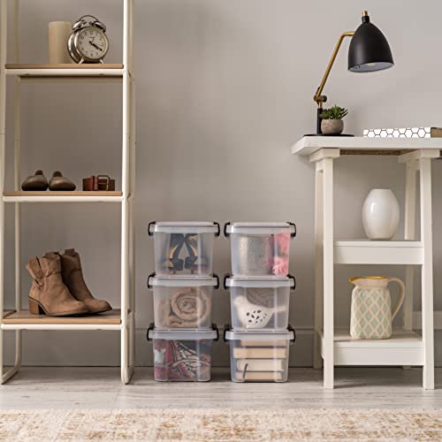 Image of IRIS USA WeatherPro 6 Qt Storage Bins with Lids, 6 Pack, BPA-Free Plastic Gasket Box with Tight Latch and Seal, Stackable Nestable Tote Tub - Clear /Black