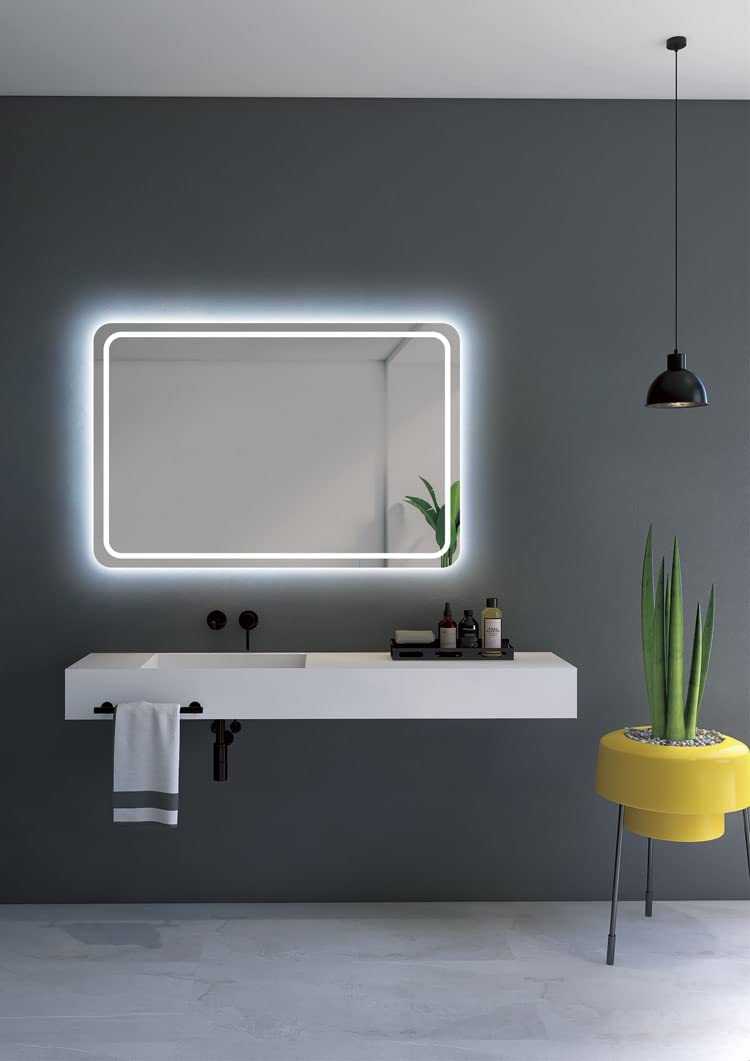 Mice - Espejos con luz led para baño, Espejo retroiluminado con Cantos Redondeados. Luz Frontal fría, con Doble Sensor antivaho - Espejo con Luz para Vestidor, Centro Estetica, Maquillaje 90x80CM