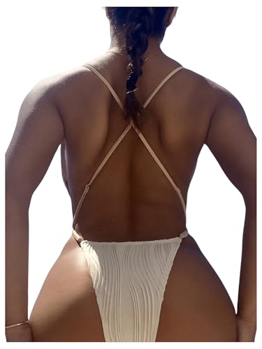 OYOANGLE Women's Sexy One Piece Swimsuit Criss Cross String Bikini Swimsuits Thong Bathing Suits2