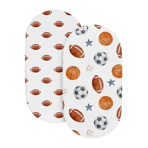 Image of Sweet Jojo Designs 2-Piece Baby Bassinet Sheets Set (Sports Theme) for Boys, Infant Newborn Nursery, Oval, Rectangle & Hourglass Mattress (Football Print & Watercolor Vintage Sport Themed, Blue Stars)