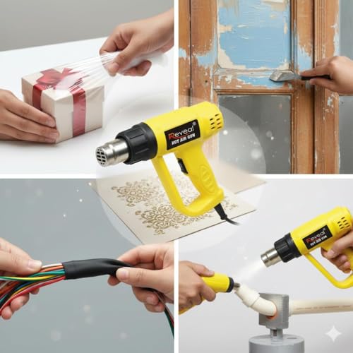 Image of 2000W Hot Air Heat Gun, 2-Mode Adjustable Temperature, Heavy-Duty, Red, for Shrink Wrapping, Paint Removal and Soldering (YELLOW)