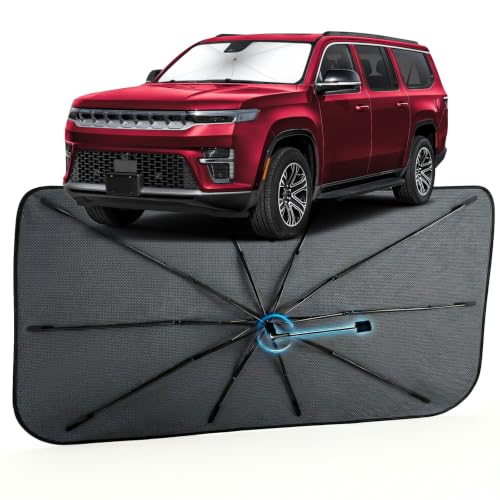 Image of Car Windshield Sun Shade for Jeep Wagoneer 2022-2026, Foldable Car Sunshade | For Front Window,Car Shades Umbrella with Reflective Coated Fabric, Sun Visor Keep Car Cool&Protects Interior,1:1 Exact Fit