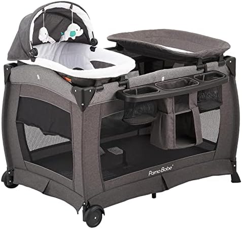 Pamo Babe Deluxe Nursery Center, Foldable Playard for Baby & Toddler, Bassinet, Mattress, Changing Table for Newborn(Black)