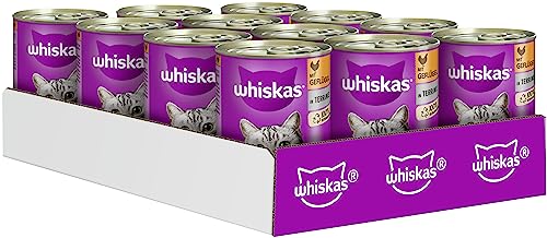 Whiskas Katzenfutter Nassfutter Adult 1+ mit Geflügel in Terrine, 12 Dosen (12 x 400g) – Ansicht 1