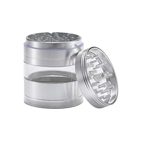Dcou Large Aluminum Spice Herb Grinder Plant Grinder with Magnetic Lid and Pollen Catcher, 4 piece, 2.5 inches (Silver) Cover