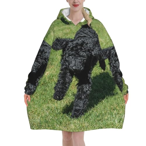Couverture à capuche caniche noir pour femme pull plaid