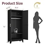 Metal Wardrobe Cabinet with Hanging Rod, 71" Metal Clothing Storage Cabinets with 2 Doors and Adjustable Shelves, Black Armoire Wardrobe Closet for Bedroom, Laundry Room, Cloak Room - Image 2