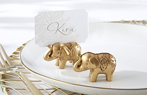 image for Kate Aspen Lucky Golden Elephant Place Card Holders, Photo Holders, Pa
