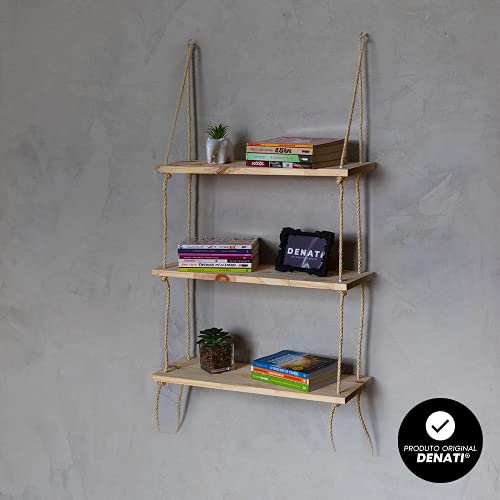 Kit 3 Prateleiras Estantes 60x20 Painel Pinus Nicho Quarto Sala + Corda Sisal