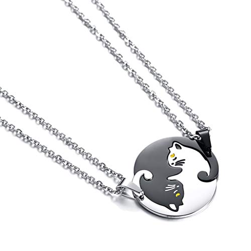 gazechimp 2pcs Aço Inoxidável Dele E Dela Yin Yang Colar De Pingente De Gato De Estimação